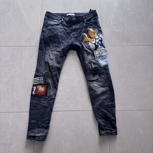 Zara “Regret Nothing” Black Jeans Patches Size 34
